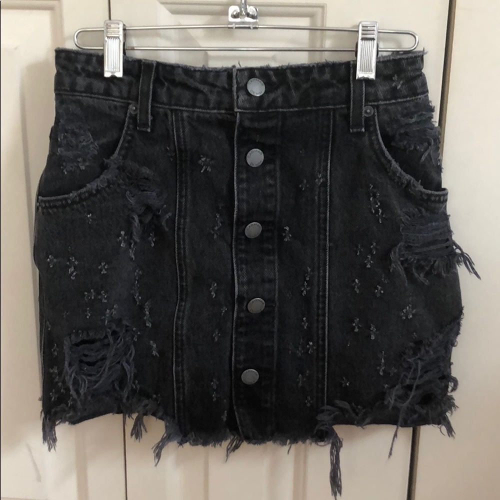 Distressed jean skirt